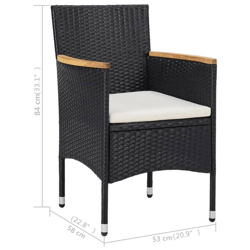 vidaXL 3 Piece Patio Dining Set Black Poly Rattan and Acacia Wood
