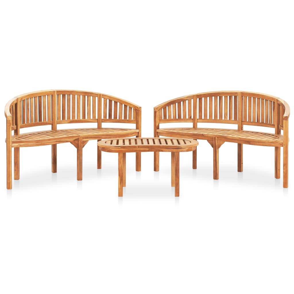 vidaXL 3 Piece Banana Patio Lounge Set Solid Teak Wood