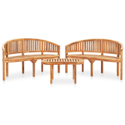 vidaXL 3 Piece Banana Patio Lounge Set Solid Teak Wood