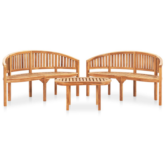 vidaXL 3 Piece Banana Patio Lounge Set Solid Teak Wood