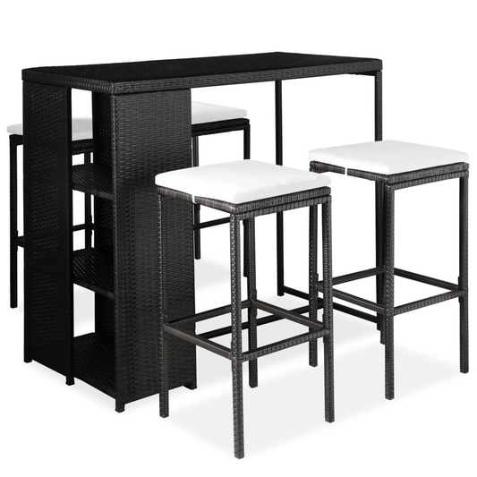 vidaXL 5 Piece Patio Bar Set with Cushions Poly Rattan Black