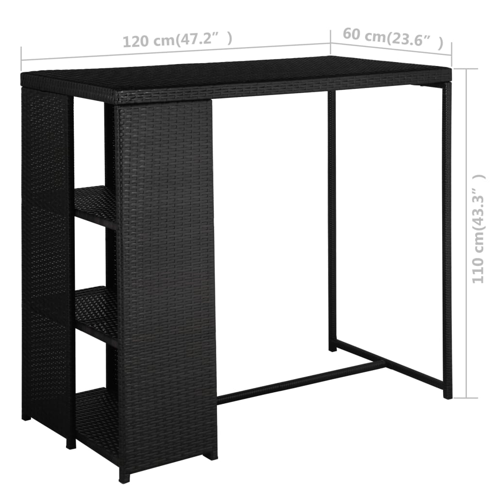 vidaXL 5 Piece Patio Bar Set with Cushions Poly Rattan Black