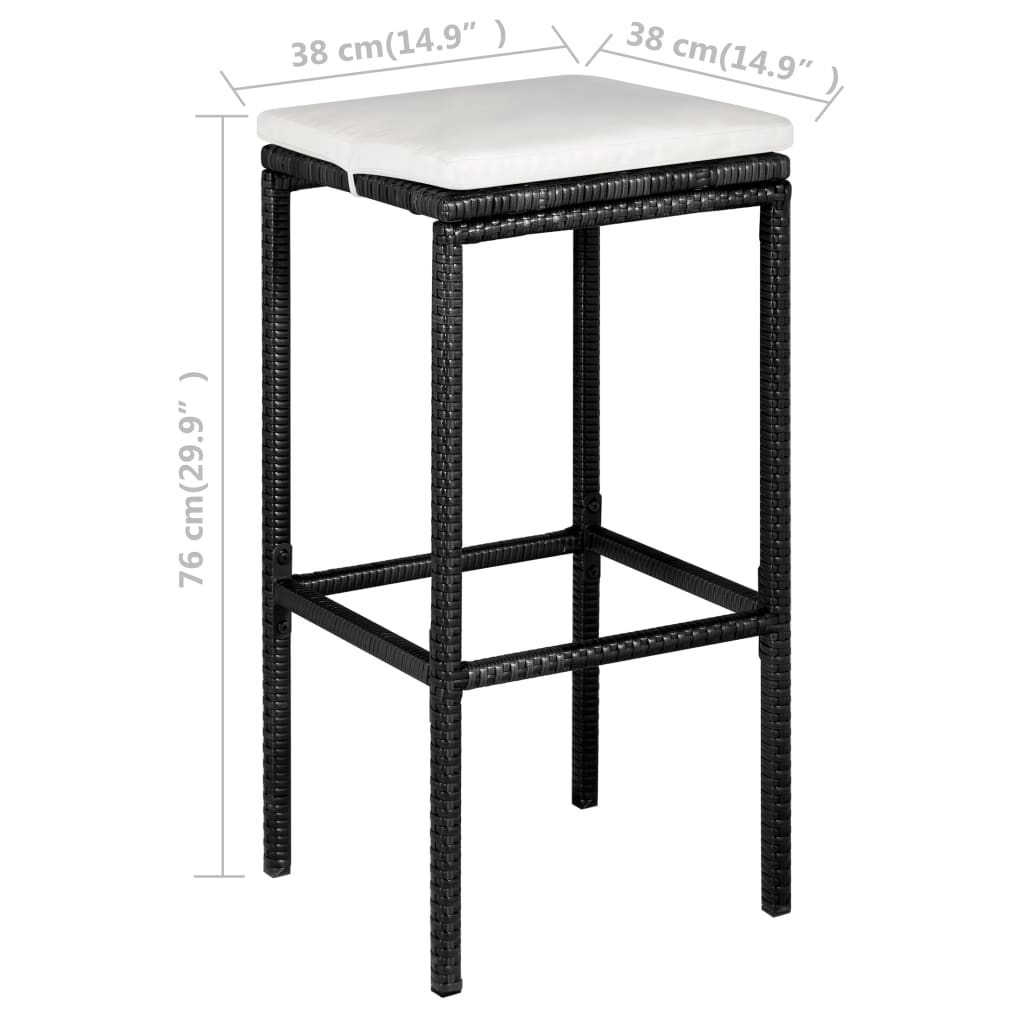 vidaXL 5 Piece Patio Bar Set with Cushions Poly Rattan Black
