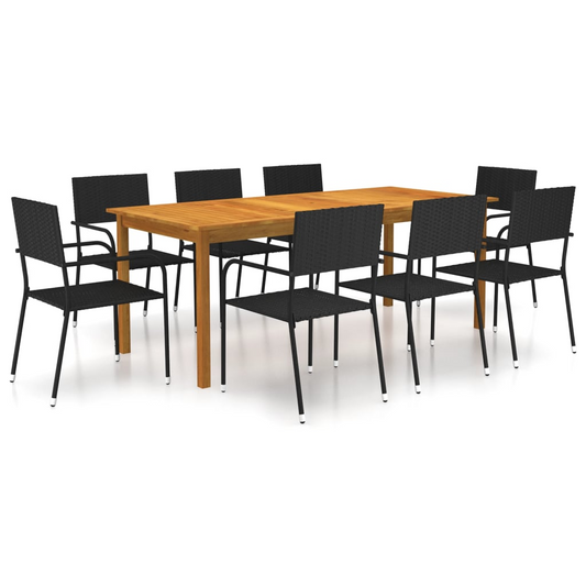 vidaXL 9 Piece Patio Dining Set Black