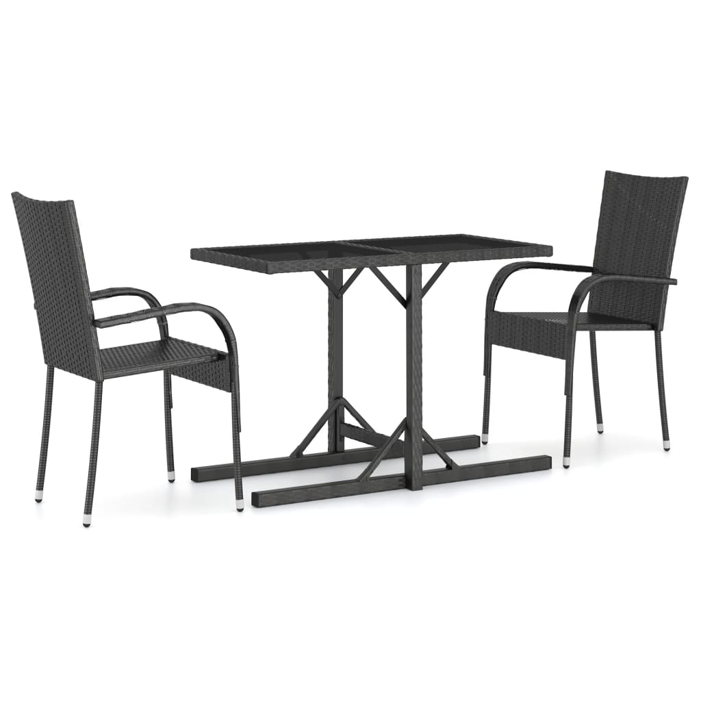 vidaXL 3 Piece Patio Dining Set Black