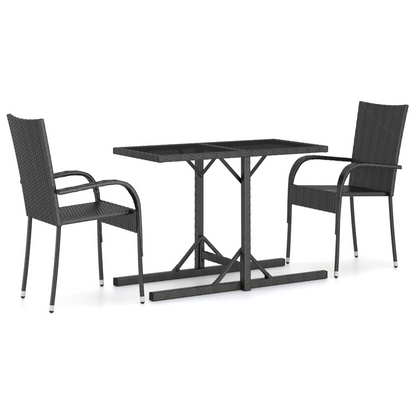 vidaXL 3 Piece Patio Dining Set Black