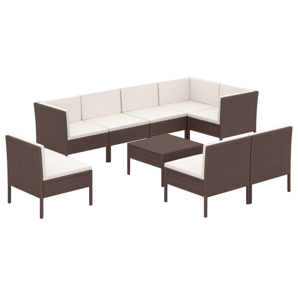 vidaXL 9 Piece Patio Lounge Set with Cushions Poly Rattan Brown