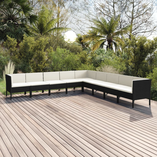 vidaXL 9 Piece Patio Lounge Set with Cushions Poly Rattan Black