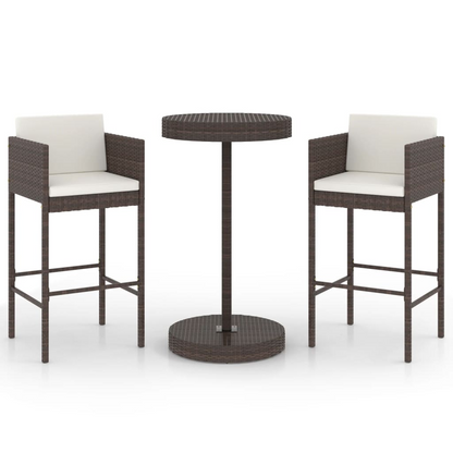 vidaXL 3 Piece Patio Bar Set with Cushions Poly Rattan Brown