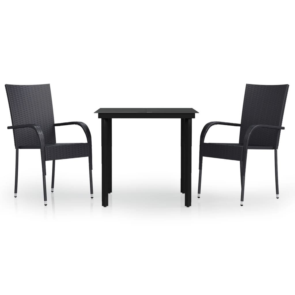 vidaXL 3 Piece Patio Dining Set Black