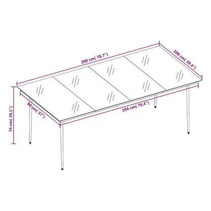 vidaXL Patio Dining Table Black 78.7"x39.4"x29.1" Steel and Glass
