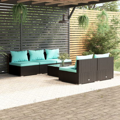 vidaXL 6 Piece Patio Lounge Set with Cushions Poly Rattan Black