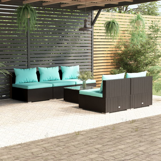 vidaXL 6 Piece Patio Lounge Set with Cushions Poly Rattan Black