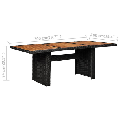 vidaXL Patio Dining Table Black 78.7"x39.4"x29.1" Poly Rattan