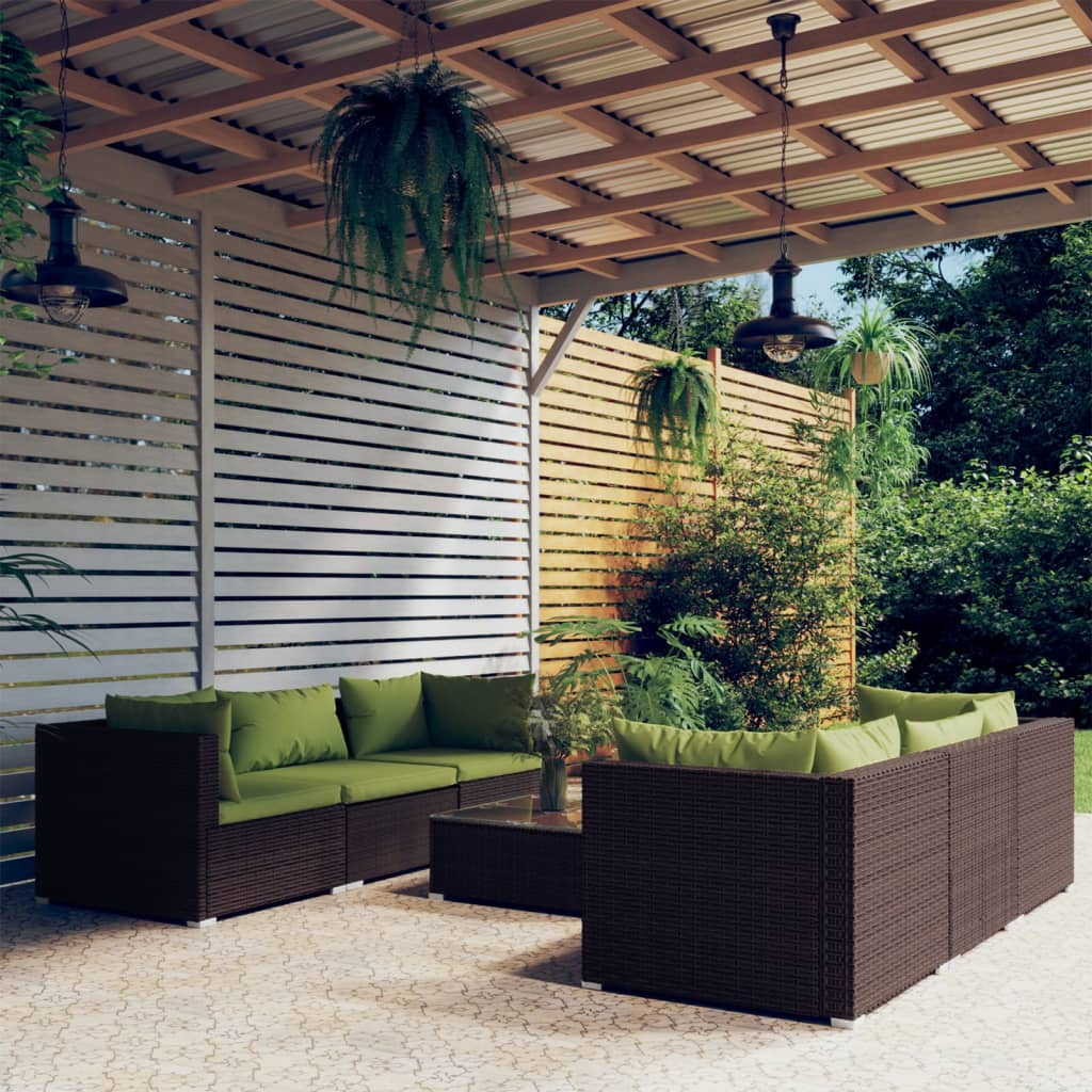 vidaXL 7 Piece Patio Lounge Set with Cushions Poly Rattan Brown