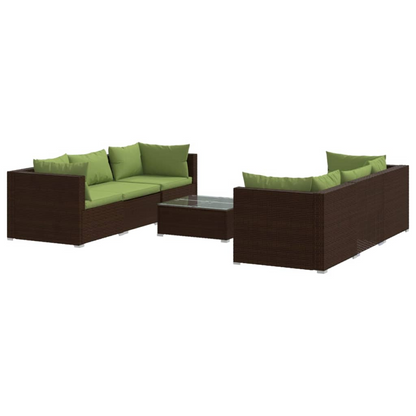 vidaXL 7 Piece Patio Lounge Set with Cushions Poly Rattan Brown