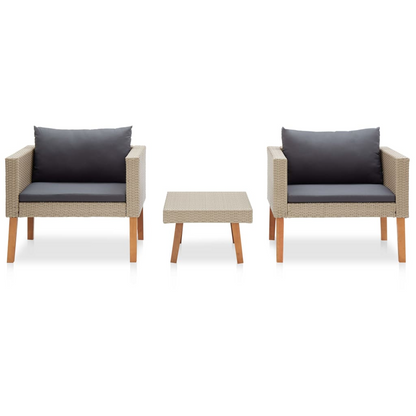 vidaXL 3 Piece Patio Lounge Set with Cushions Poly Rattan Beige