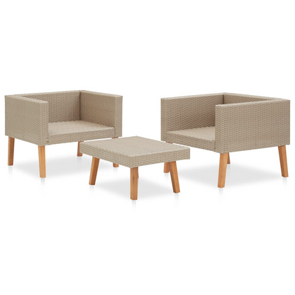 vidaXL 3 Piece Patio Lounge Set with Cushions Poly Rattan Beige