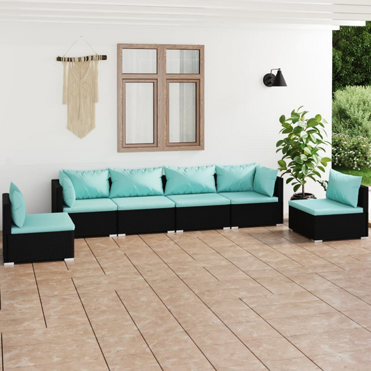 vidaXL 6 Piece Patio Lounge Set with Cushions Poly Rattan Black