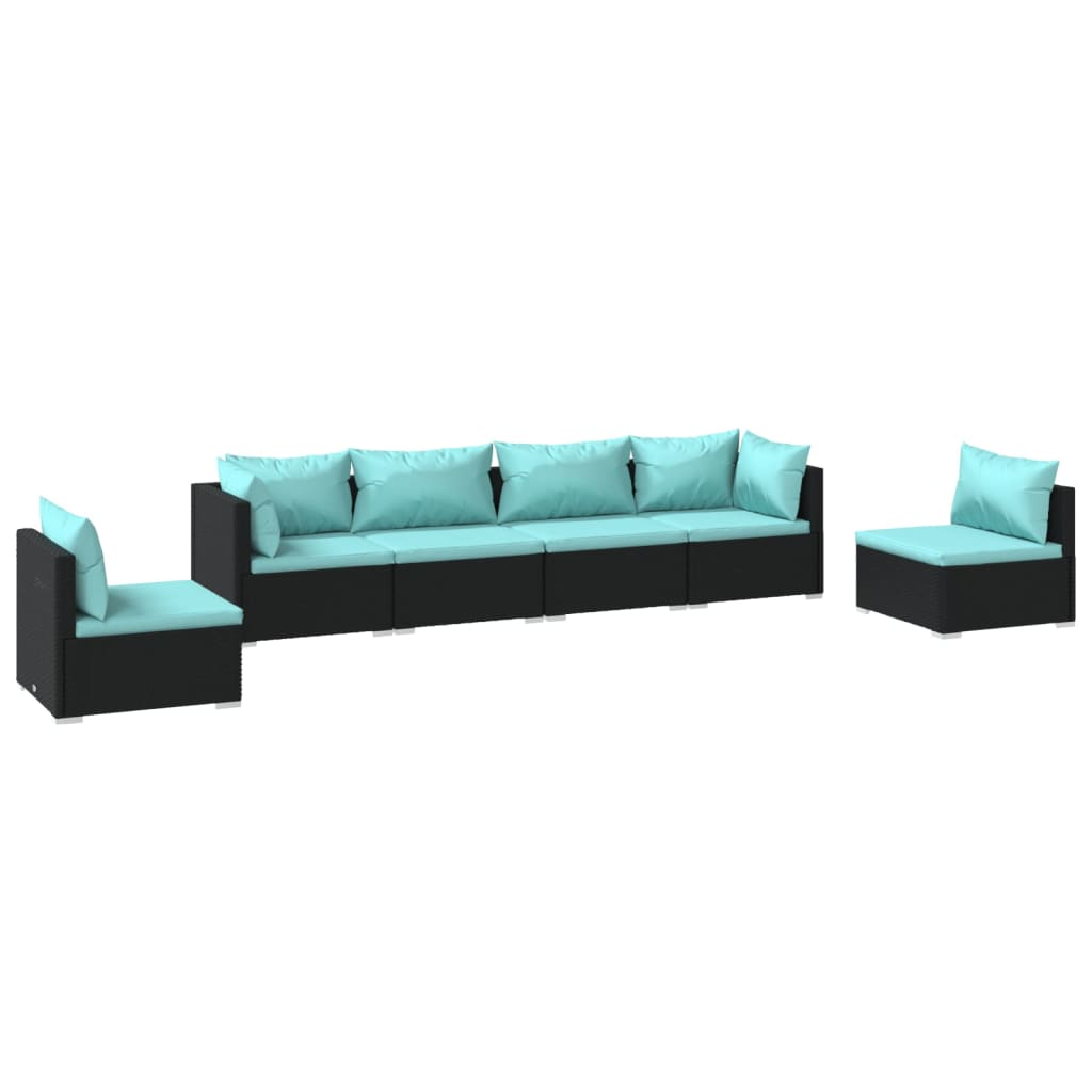 vidaXL 6 Piece Patio Lounge Set with Cushions Poly Rattan Black