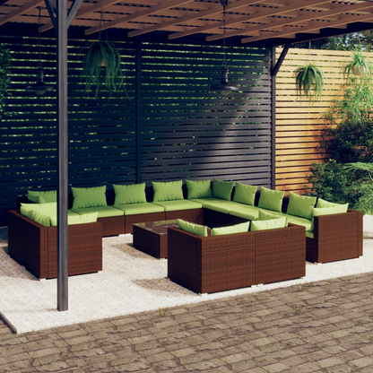 vidaXL 14 Piece Patio Lounge Set with Cushions Brown Poly Rattan