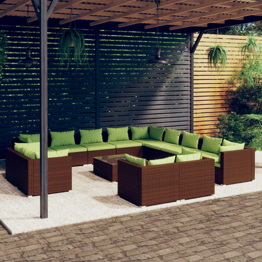vidaXL 14 Piece Patio Lounge Set with Cushions Brown Poly Rattan