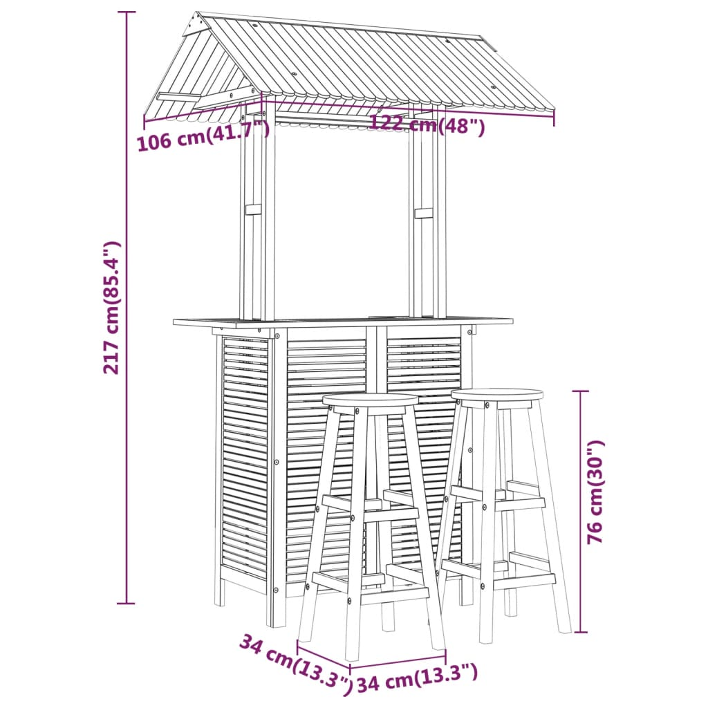 vidaXL 3 Piece Patio Bar Set Solid Wood Acacia
