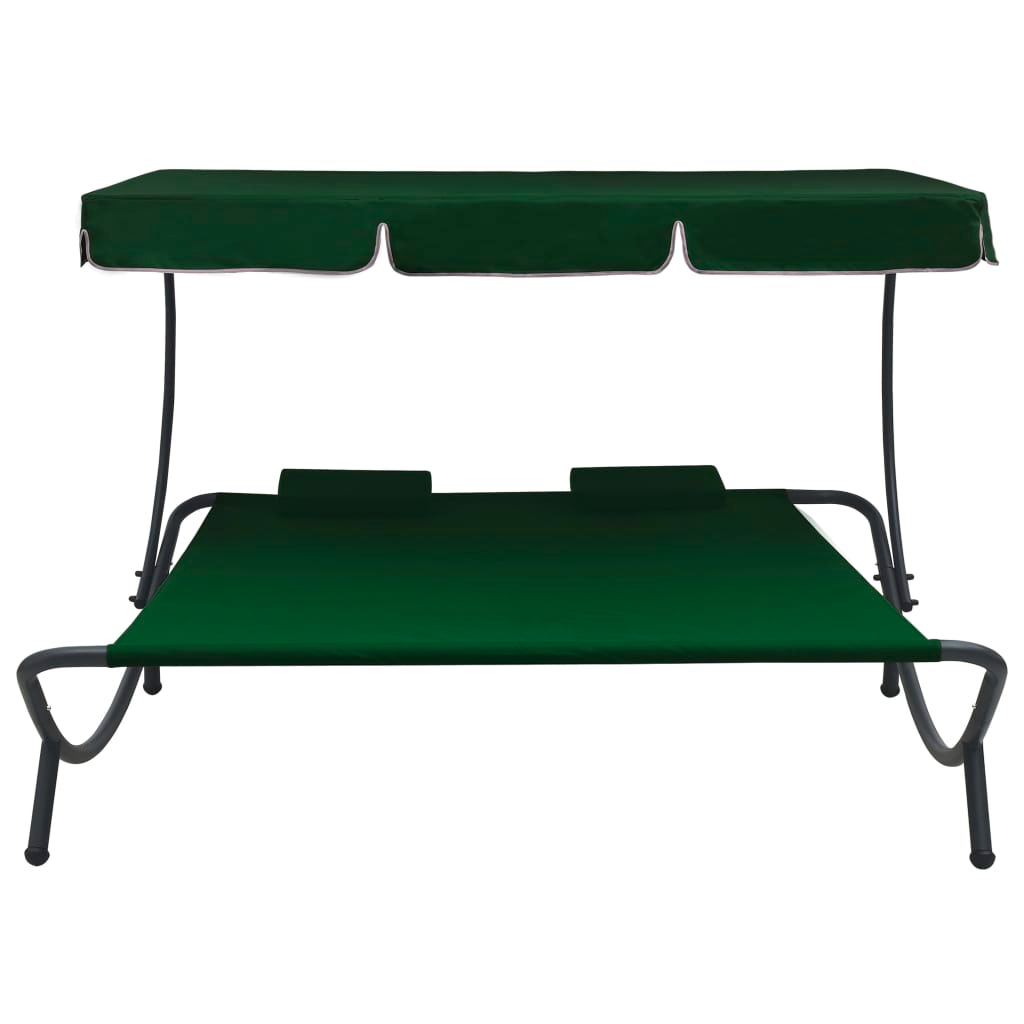 vidaXL Patio Lounge Bed with Canopy and Pillows Green