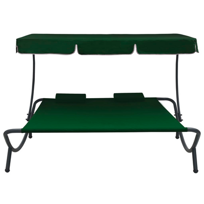 vidaXL Patio Lounge Bed with Canopy and Pillows Green