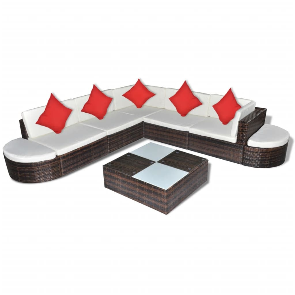 vidaXL 8 Piece Patio Lounge Set with Cushions Poly Rattan Brown