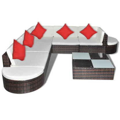 vidaXL 8 Piece Patio Lounge Set with Cushions Poly Rattan Brown