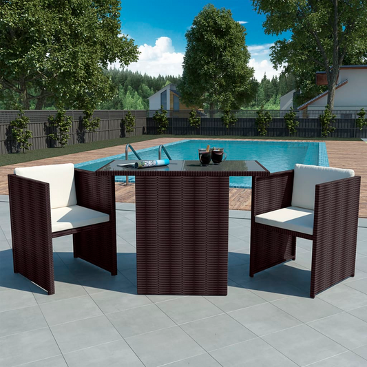 vidaXL 3 Piece Bistro Set with Cushions Poly Rattan Brown