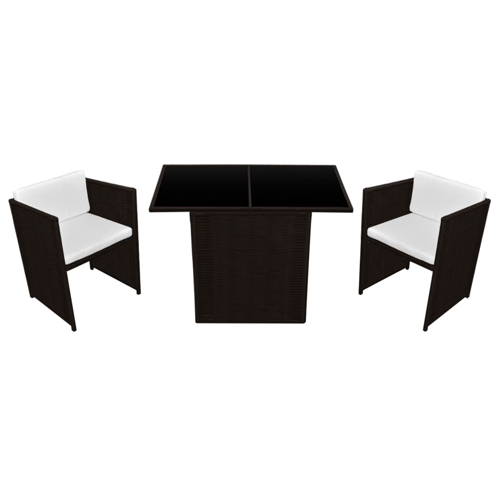 vidaXL 3 Piece Bistro Set with Cushions Poly Rattan Brown