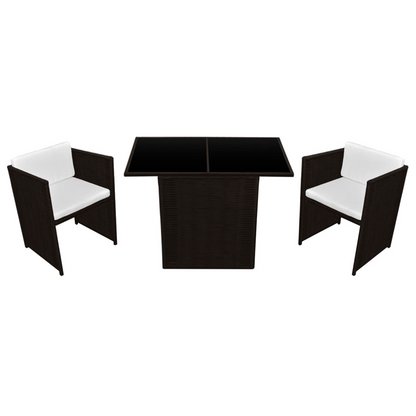 vidaXL 3 Piece Bistro Set with Cushions Poly Rattan Brown