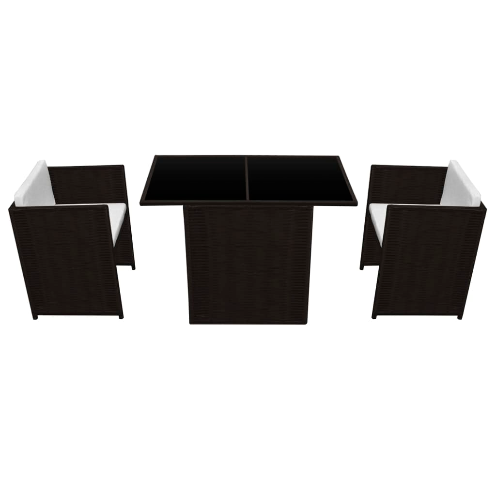 vidaXL 3 Piece Bistro Set with Cushions Poly Rattan Brown
