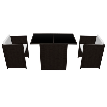 vidaXL 3 Piece Bistro Set with Cushions Poly Rattan Brown