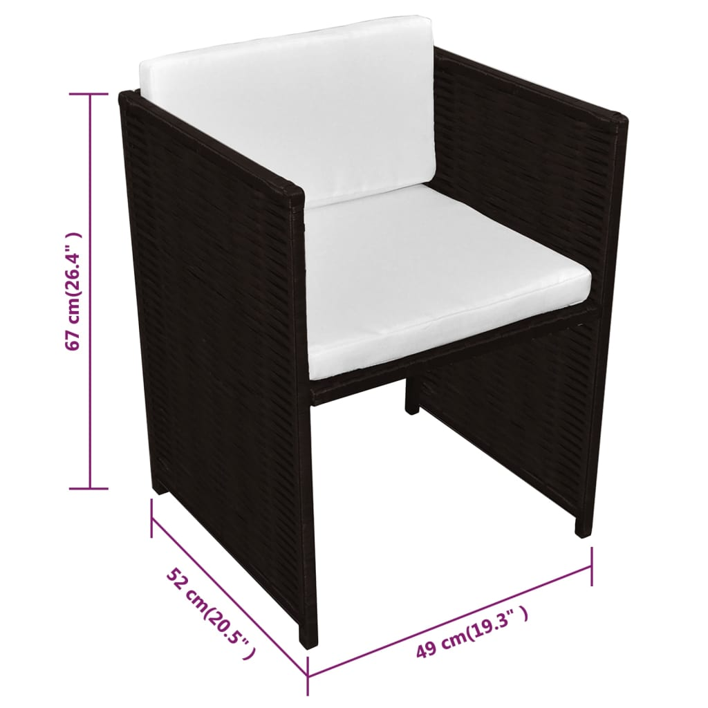vidaXL 3 Piece Bistro Set with Cushions Poly Rattan Brown