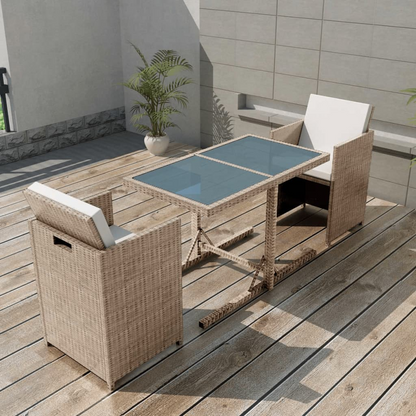 vidaXL 3 Piece Bistro Set with Cushions Poly Rattan Beige