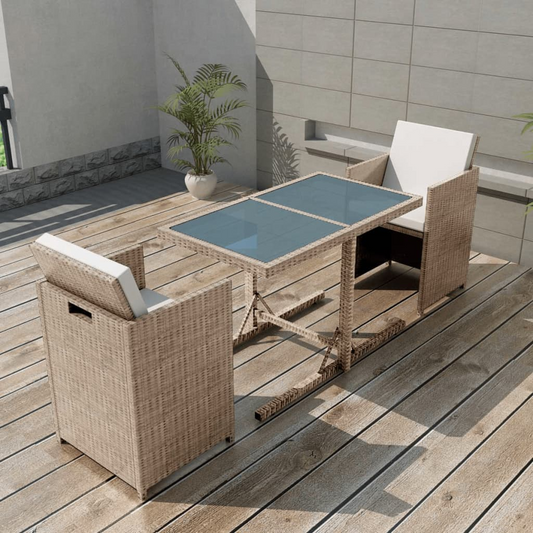 vidaXL 3 Piece Bistro Set with Cushions Poly Rattan Beige