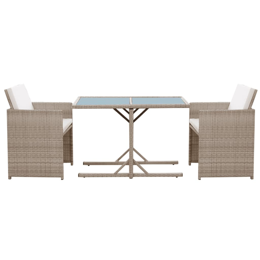 vidaXL 3 Piece Bistro Set with Cushions Poly Rattan Beige