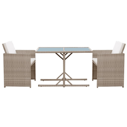 vidaXL 3 Piece Bistro Set with Cushions Poly Rattan Beige