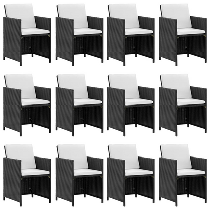 vidaXL 13 Piece Patio Dining Set with Cushions Poly Rattan Black
