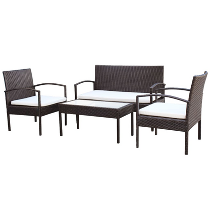 vidaXL 4 Piece Patio Lounge Set with Cushions Poly Rattan Brown