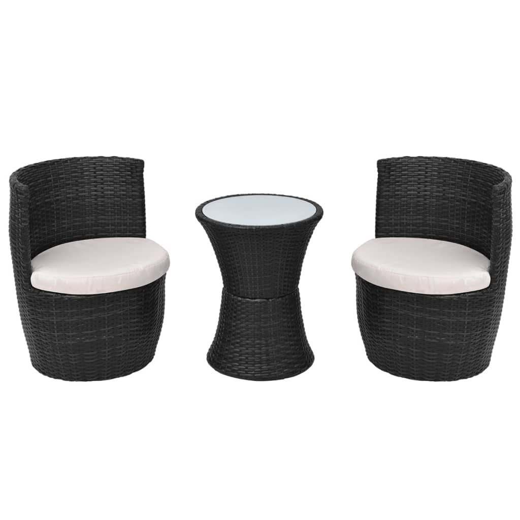 vidaXL 3 Piece Bistro Set with Cushions Poly Rattan Black