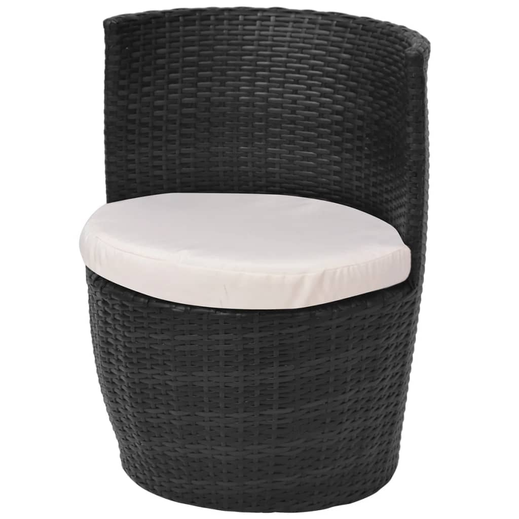 vidaXL 3 Piece Bistro Set with Cushions Poly Rattan Black
