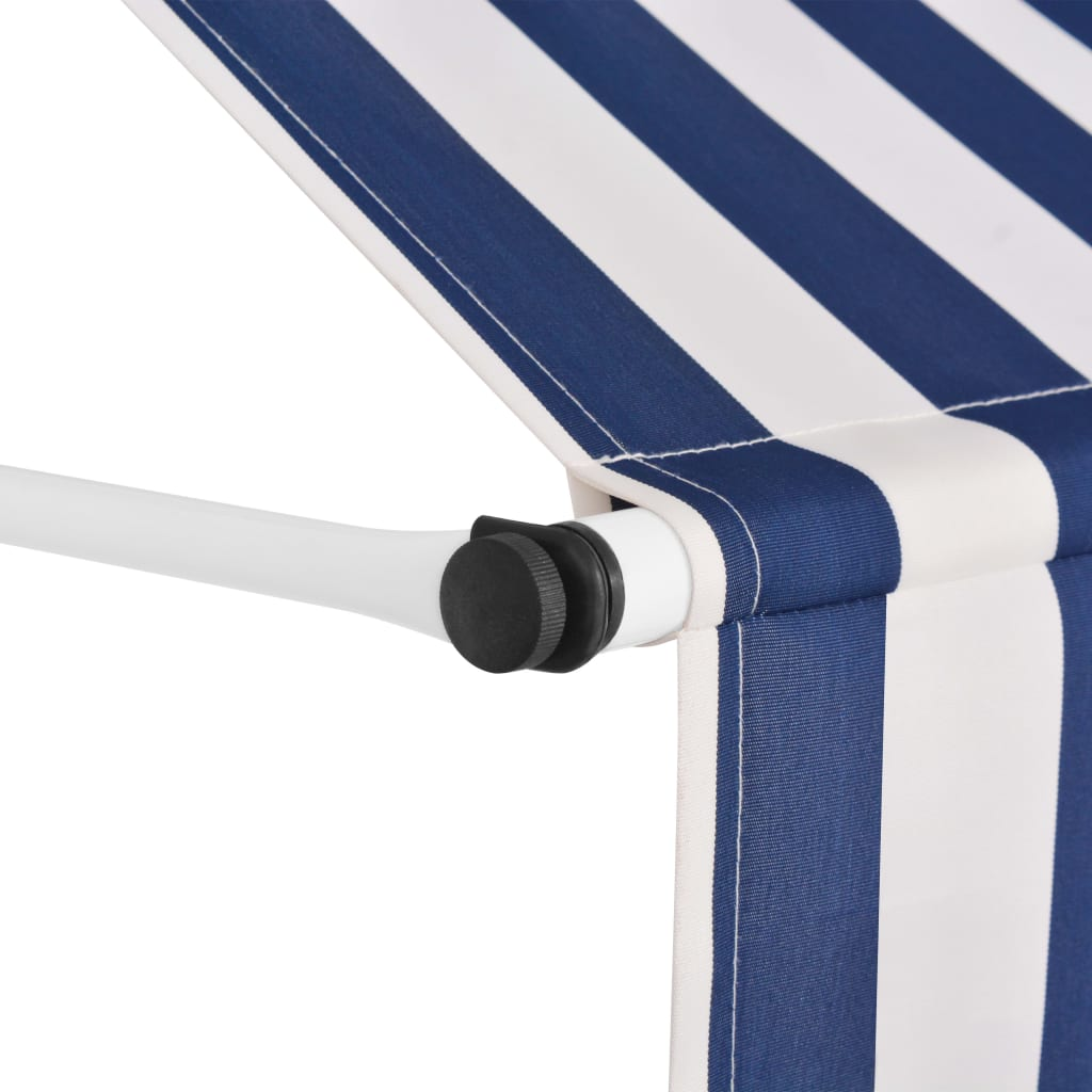 vidaXL Manual Retractable Awning 157.5" Blue and White Stripes
