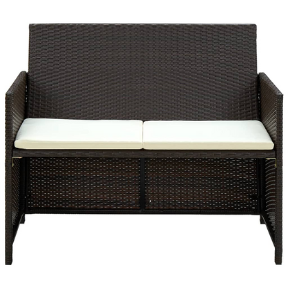 vidaXL 4 Piece Patio Lounge with Cushions Set Poly Rattan Brown