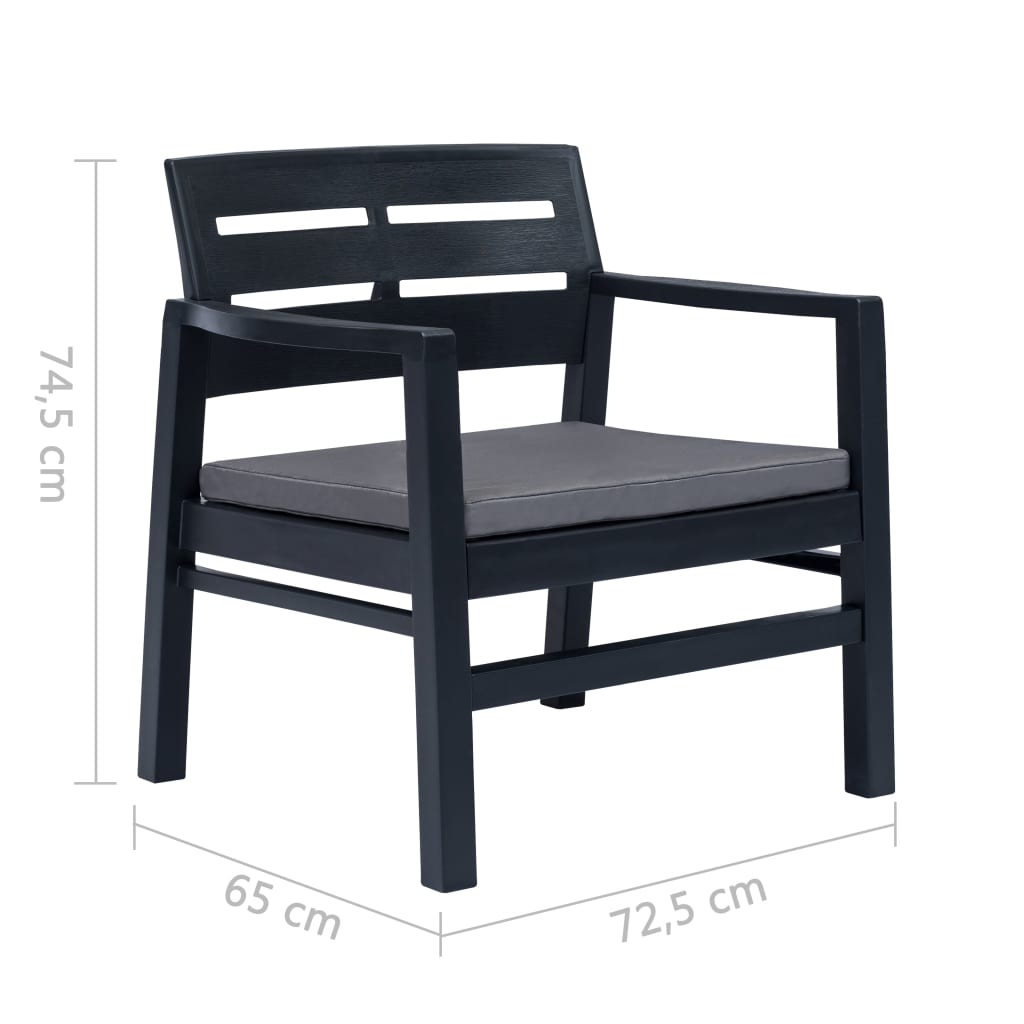 vidaXL 3 Piece Patio Lounge Set Plastic Anthracite