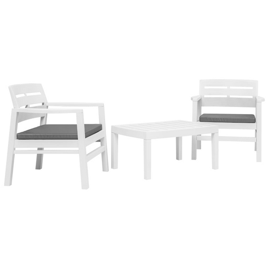 vidaXL 3 Piece Patio Lounge Set Plastic White