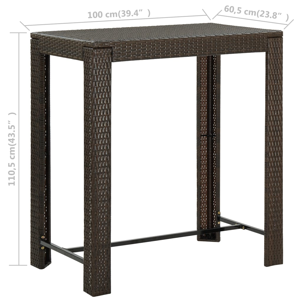 vidaXL Patio Bar Table Brown 39.4"x23.8"x43.5" Poly Rattan